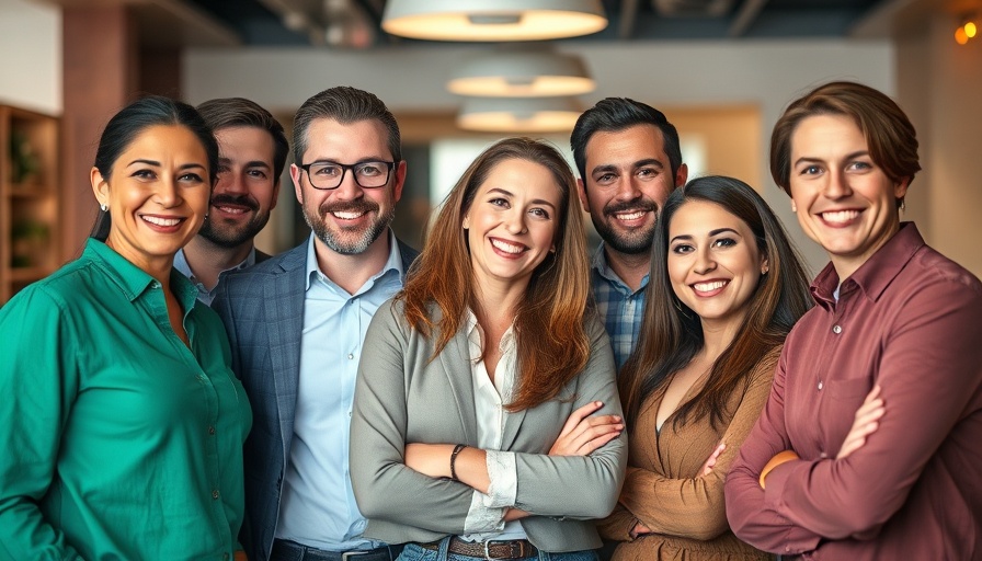 Real estate team in Northwest Houston posing in a group photo indoors.
