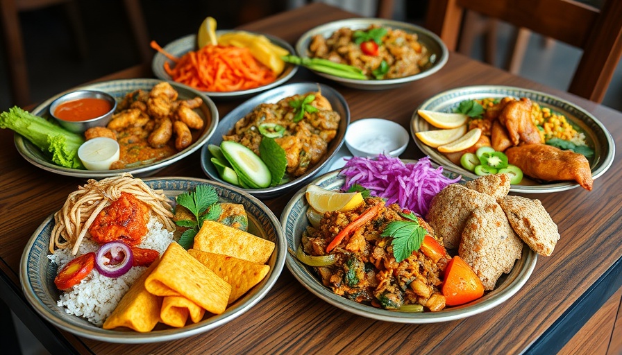 Delicious Indonesian meal on wooden table, best places to eat in Sugar Land.