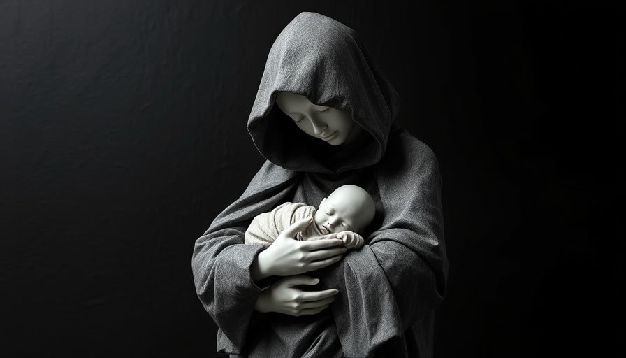 Modern abstract Texas pro-life statue symbolizing life, set on a black background.