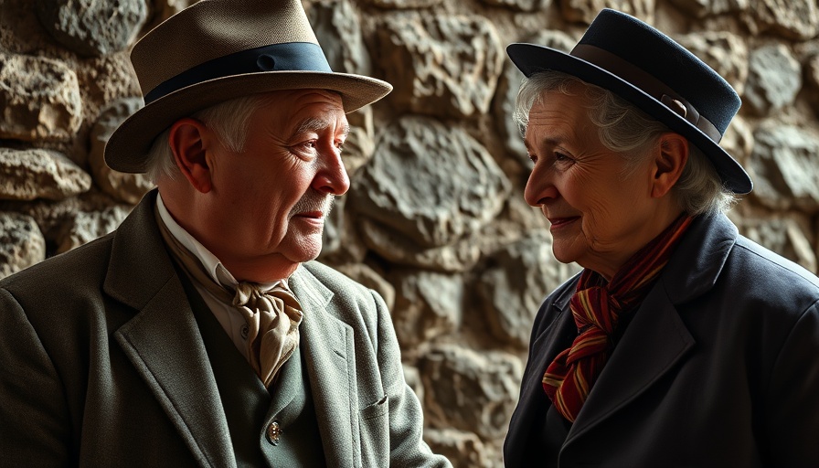 Elderly couple against stone wall, Texas Film Incentives.