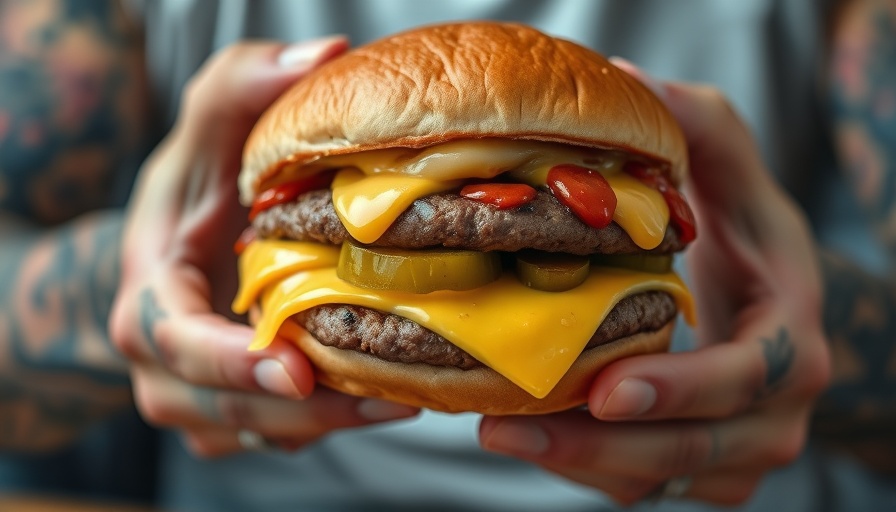 Juicy cheeseburger in hands at Austin weekend events.