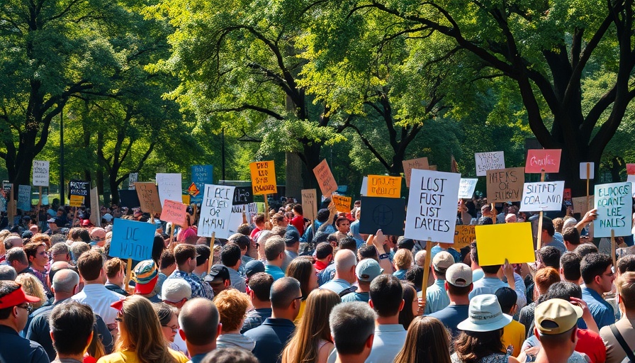 Austin community news: large crowd demonstrating with signs in a park.
