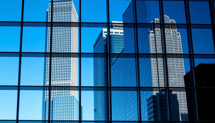 Abstract reflection of skyscrapers in grid windows, Northwest Houston real estate trends.