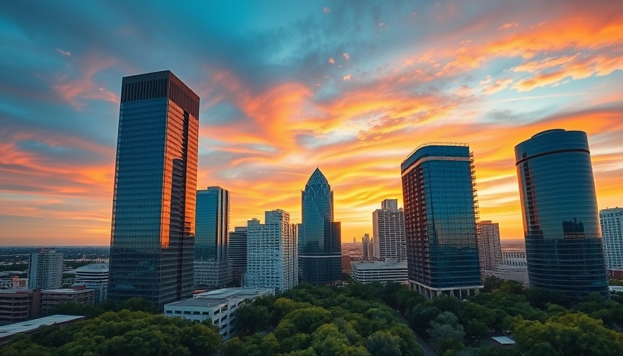 Aerial view of Austin skyscrapers at sunset showcasing growth in the real estate market.