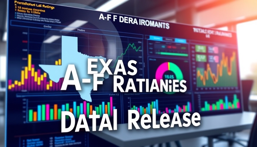 Texas A-F Ratings Release data visualization with charts and graphs.