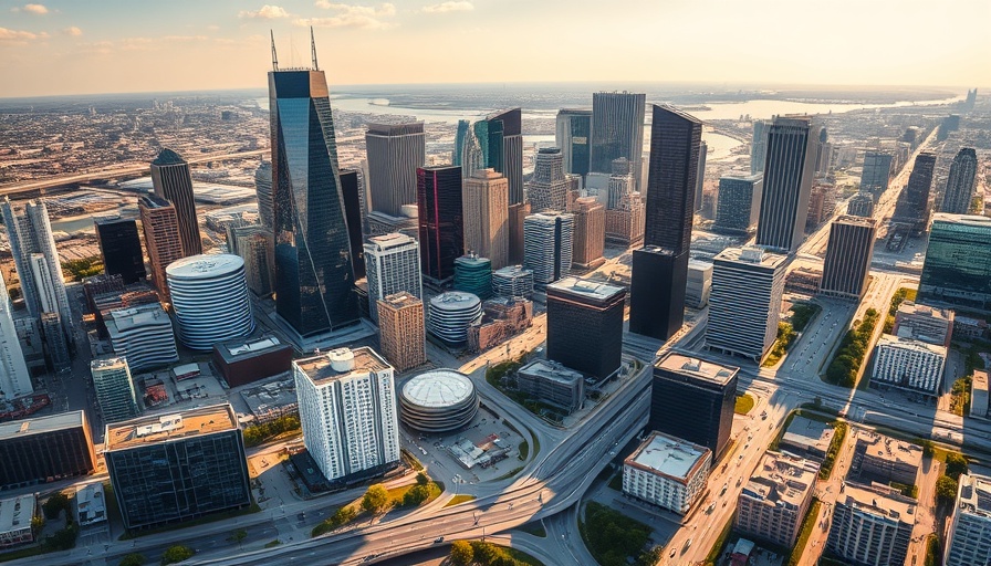 Aerial view of Houston skyline indicating home sales increase.
