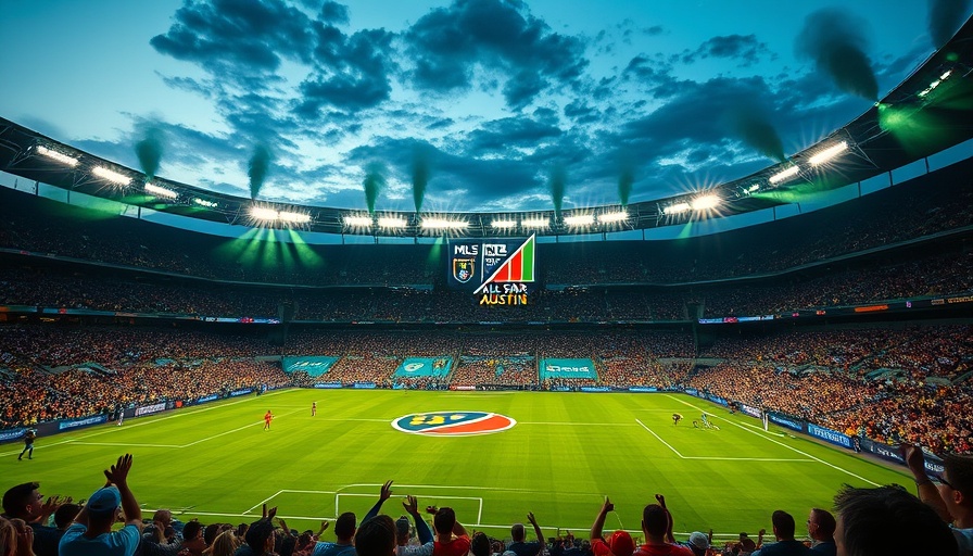 MLS All-Star Game Austin banner in vibrant stadium, evening match.