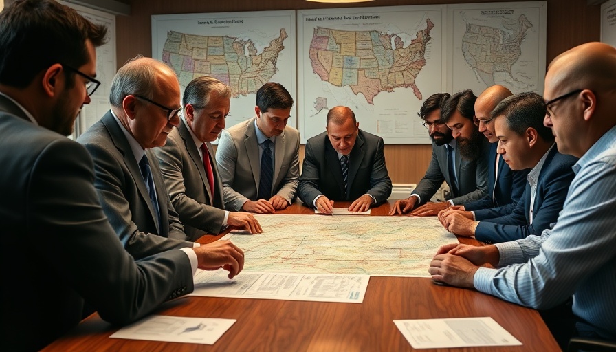 Officials discussing Texas redistricting maps in a conference room.