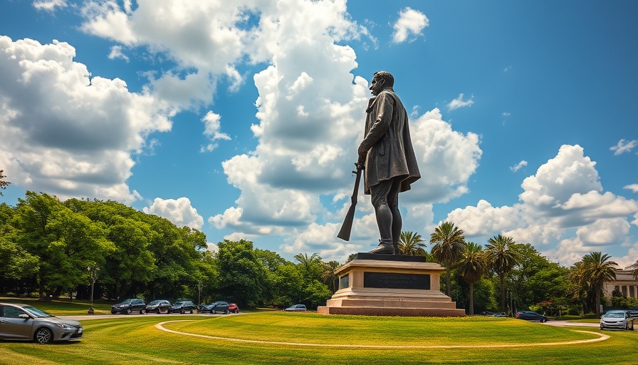 Statue of historical figure in green park for Austin local events