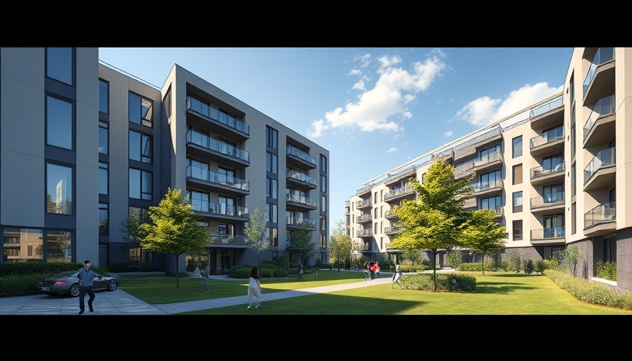Modern Katy apartment complex with sleek design and greenery.