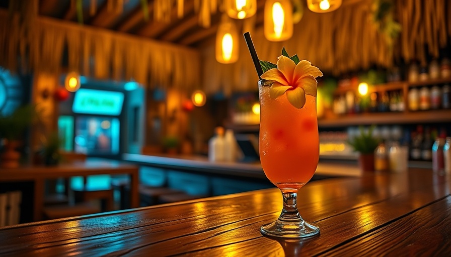 Austin Tiki Bar Experience with vibrant cocktail.