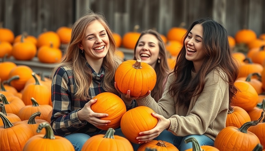 Cheerful women at Austin community pumpkin patch event.