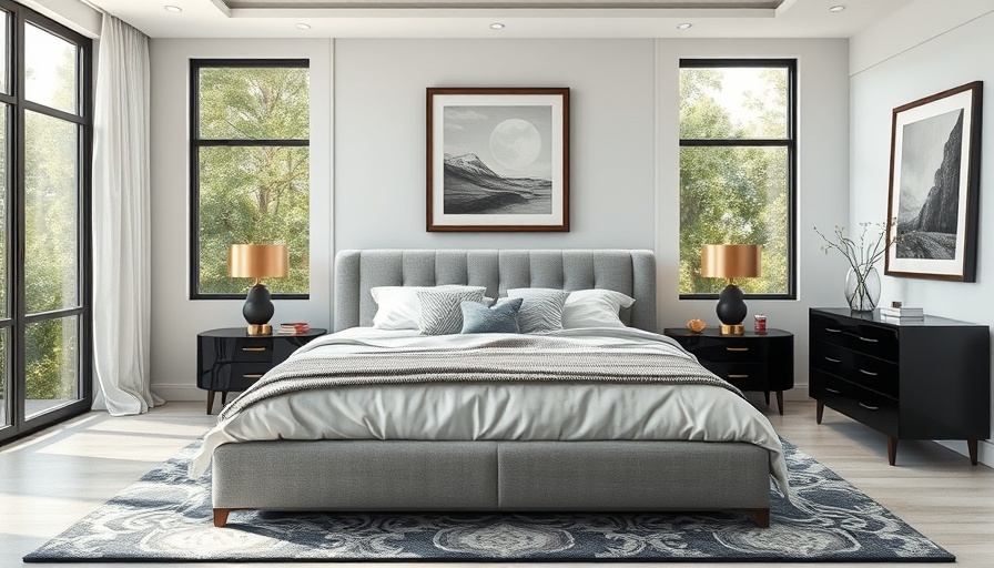 Elegant bedroom in Angleton master-planned community with modern decor.