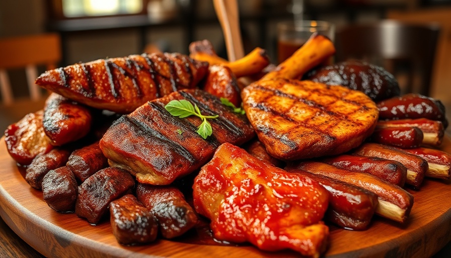 Mouthwatering barbecue meats at Austin restaurant opening.
