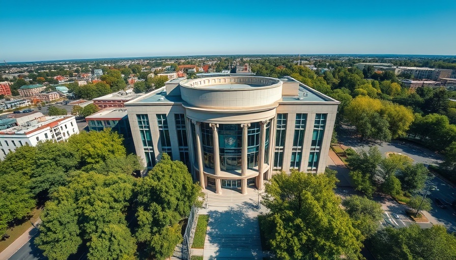 Aerial view of Montgomery County criminal district court building.