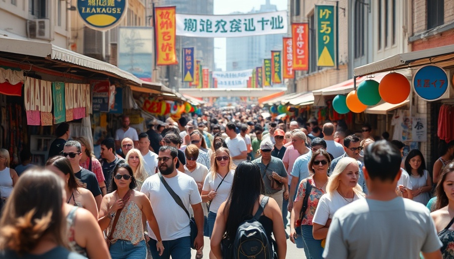 Vibrant Houston area weekend street market scene with festive crowd.