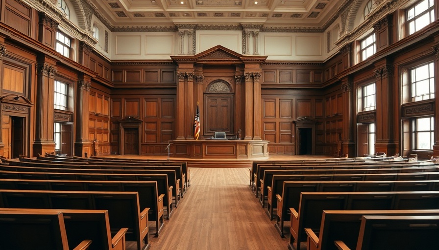 Empty Harris County courtroom highlighting backlog issue.