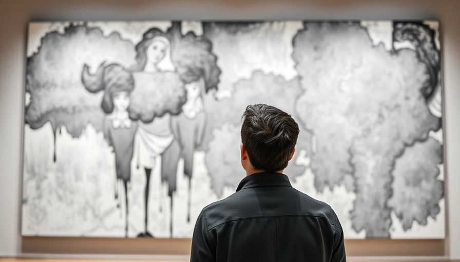 Contemplative person viewing abstract art, Austin Film Society 2025 Feature Film Grants.