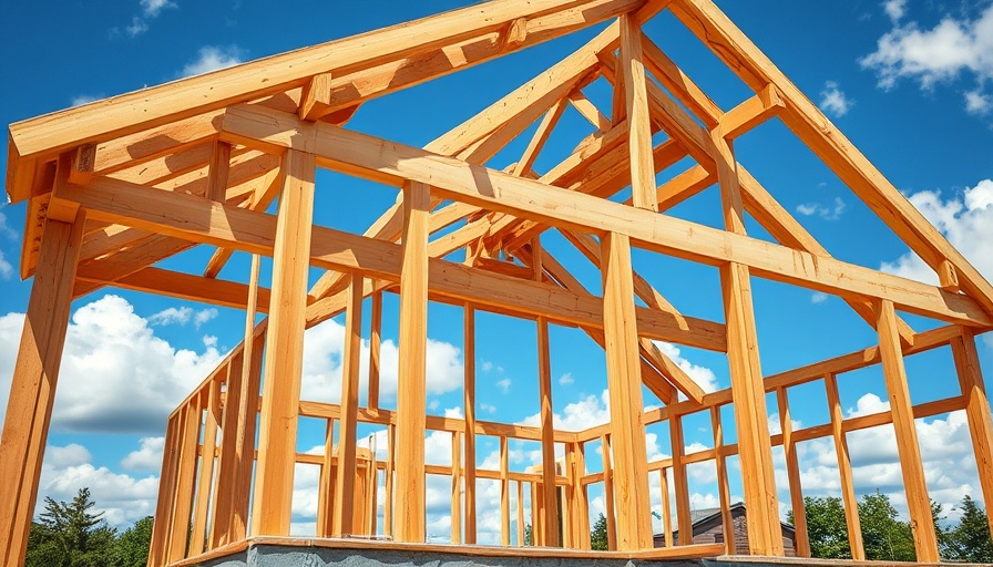 Wooden house frame against blue sky symbolizes Houston market forecast 2025 growth.