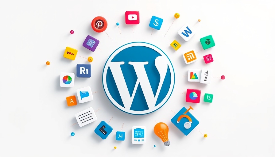 WordPress site building tool illustration with icons.