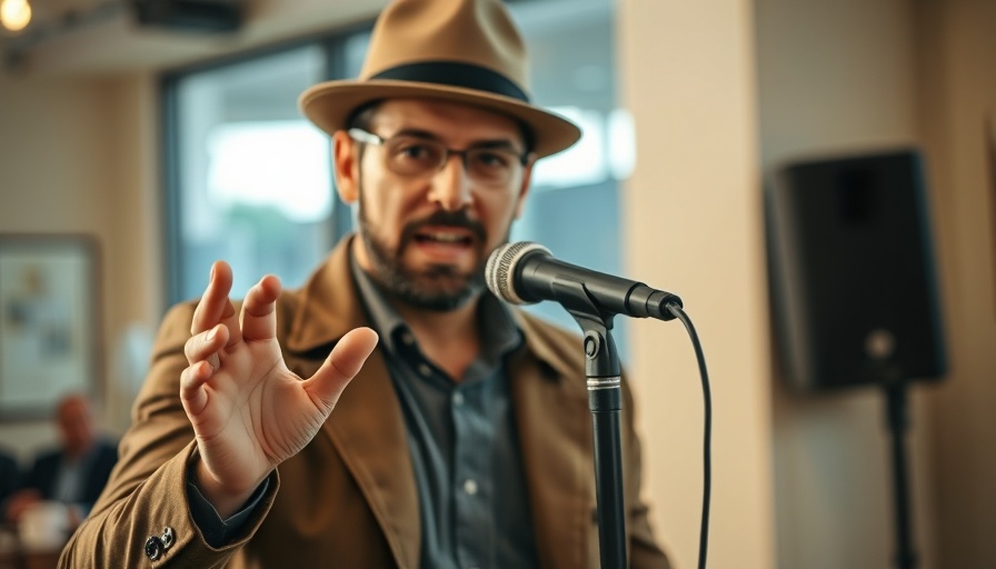 Stylish man with hat discussing in a podcast studio, related to restaurant marketing.