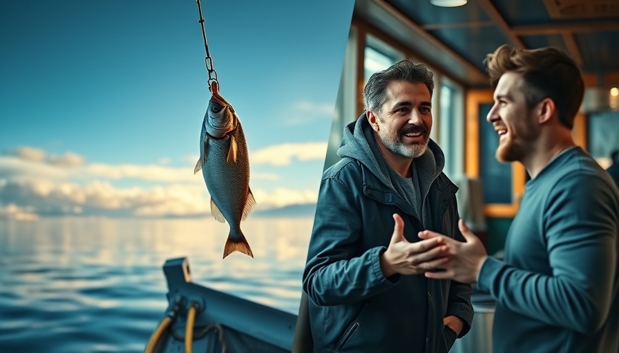 Discussion on restaurant marketing ideas with contrasting Alaskan fishing scene.