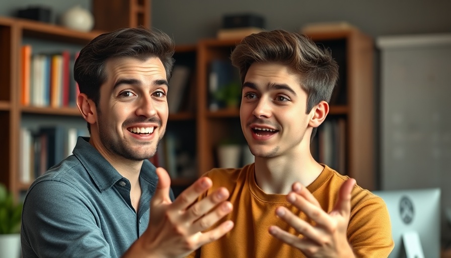 Young man in home office discusses restaurant marketing with bookshelf backdrop.