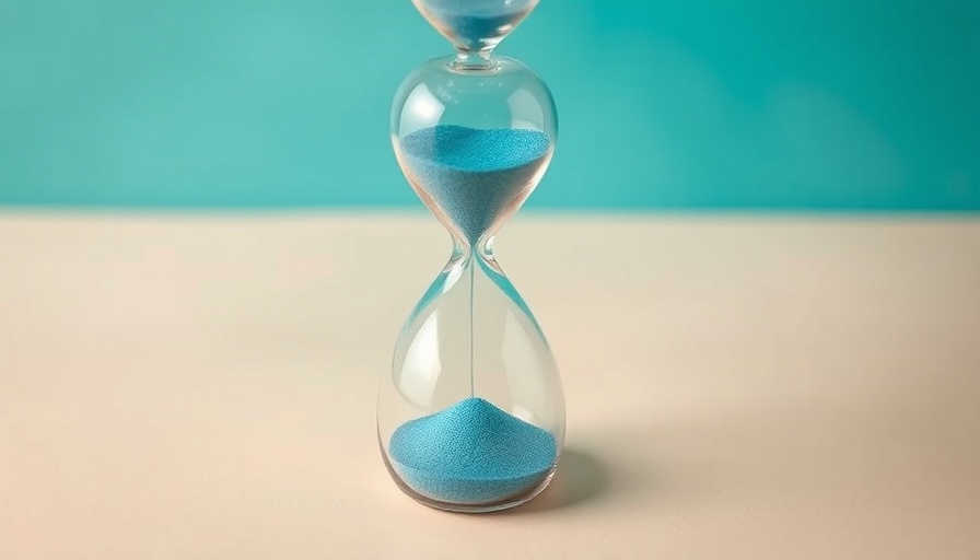 Hourglass with blue sand showing the passage of time.