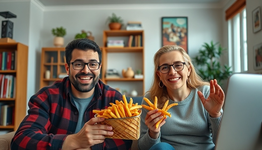 Casual video call with extra fry, restaurant marketing concept.