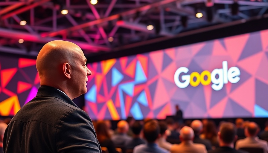 Conference speaker in front of Google logo, Quality Raters Guidelines presentation.