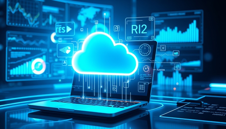 Futuristic digital cloud computing concept with vibrant neon elements.