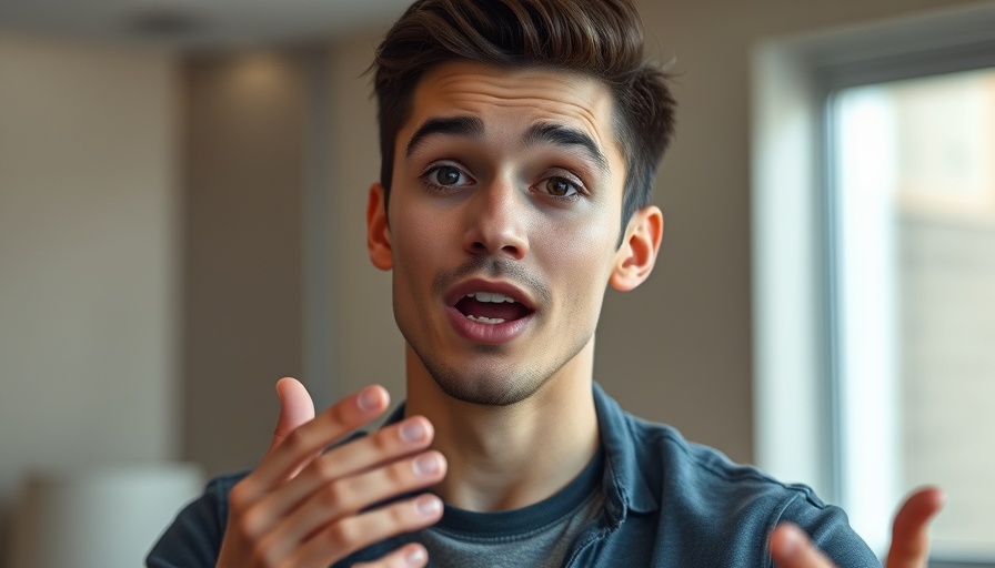 Young man passionately explaining a concept in restaurant marketing.
