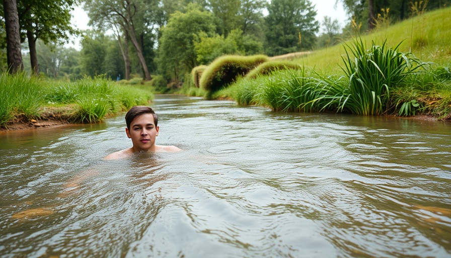 Young men swimming in a stream, Camping Guide Australia.