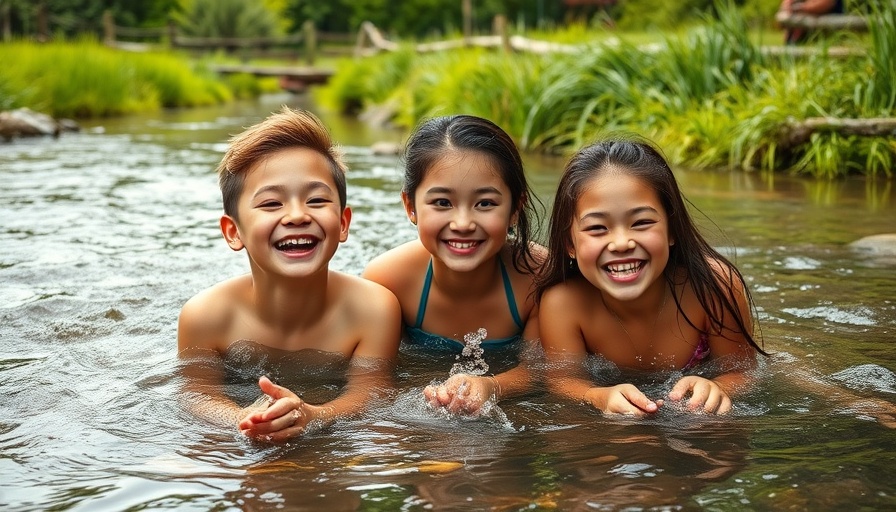 Scene from a camping guide in Australia showing outdoor creek swimming.