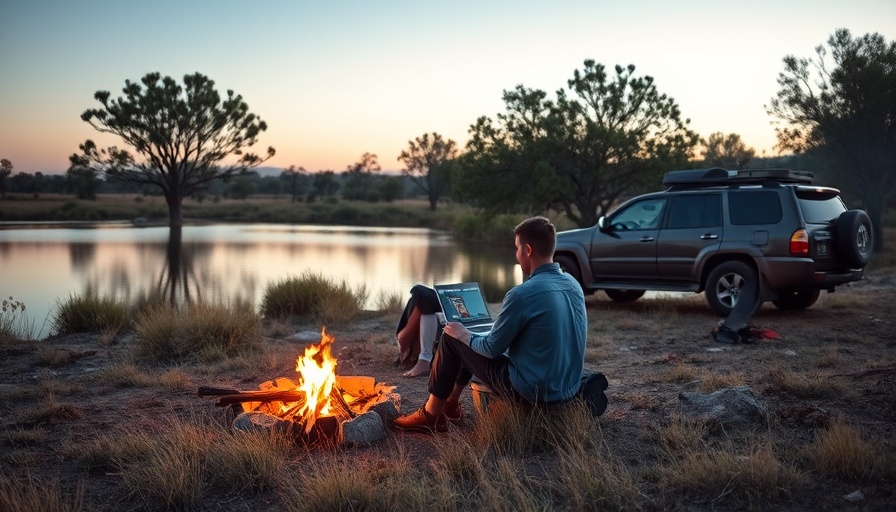 Camooweal Billabong camping scene by campfire at twilight