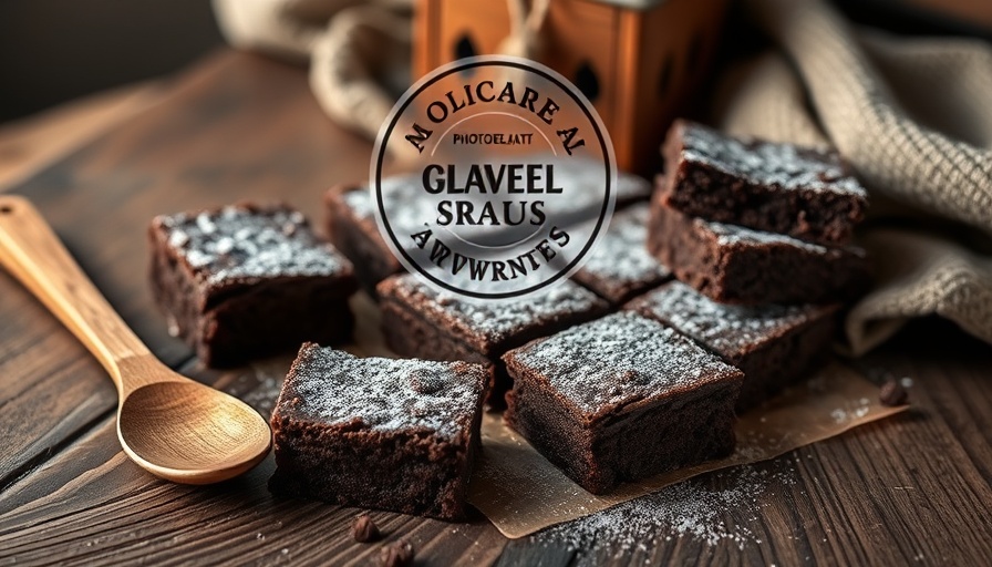 Camping and Glamping Recipes: Chocolate brownies on rustic table.