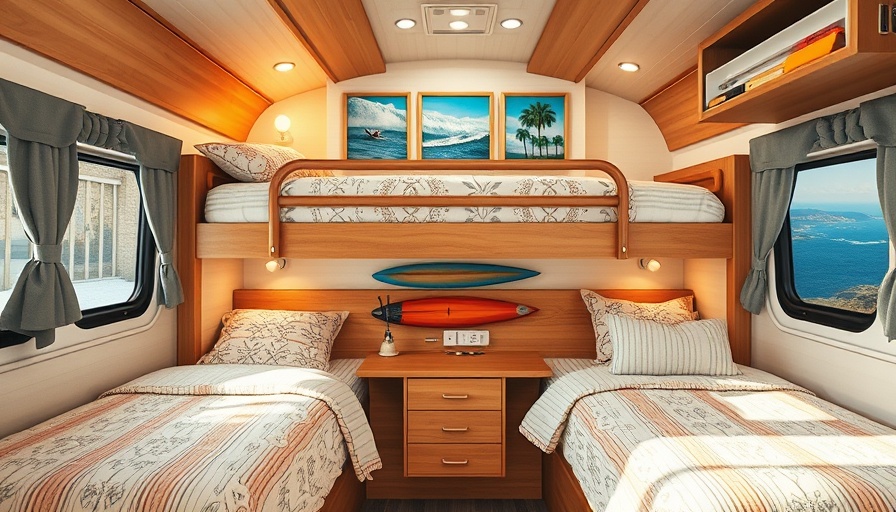Cozy caravan bunk bed with surf decor, Caravan Bunk Bedding.