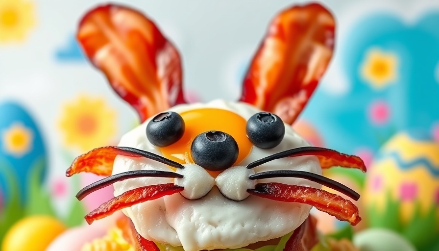 Easter bunny breakfast with egg and bacon for caravanning with kids.