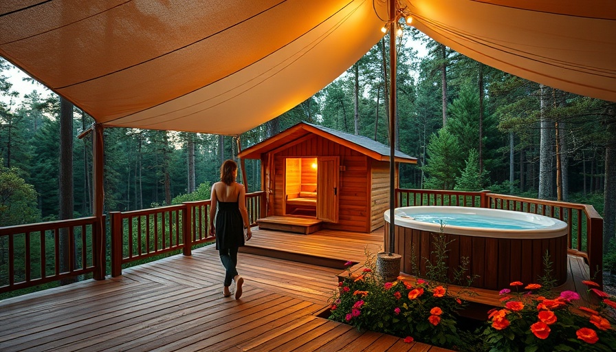 Glamping site with sauna and hot tub for a relaxing sauna experience.