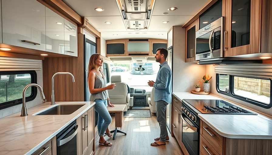 Modern RV kitchen showcasing different countertop types and upgrades.