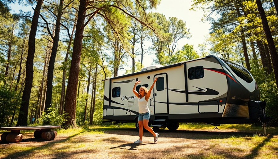 2025 Keystone Coleman RV at a scenic campsite with people dancing.