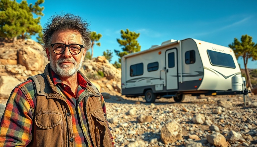 Person connecting RV trailer with towing accessories at glamping site.