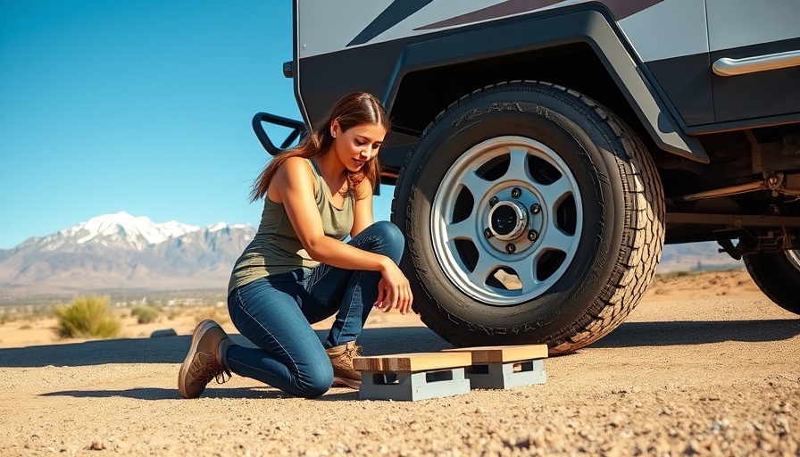 Woman demonstrating how to level a camper with blocks.