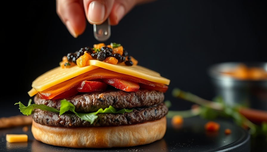 Gourmet Harbour Bistro caviar cheeseburger being assembled.