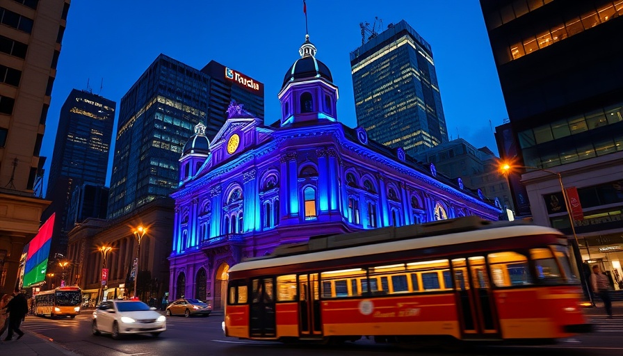 Illuminated Melbourne landmark at night showcasing winter adventure experiences.