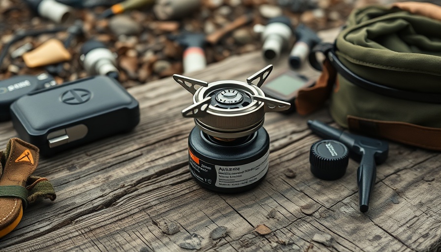 The Force Alcohol Stove on wood with camping gear.