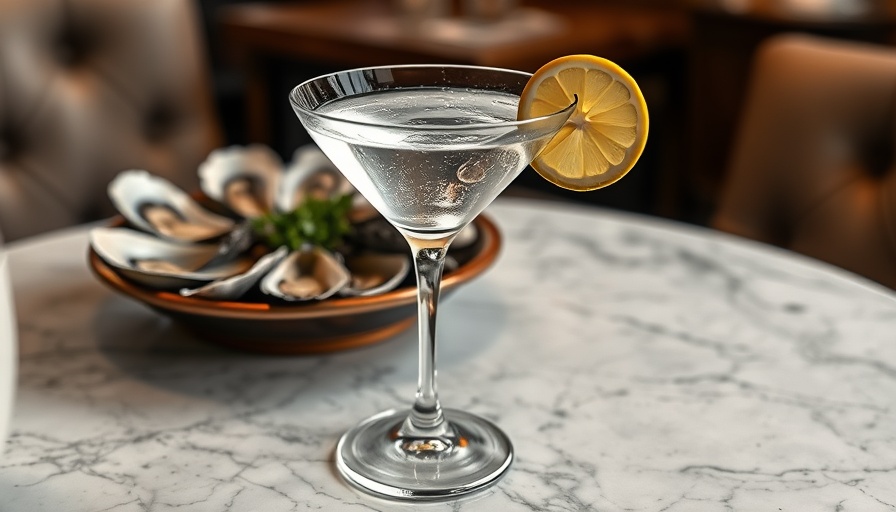 Martini Month at W Sydney: Martini with oyster pairing on marble table.