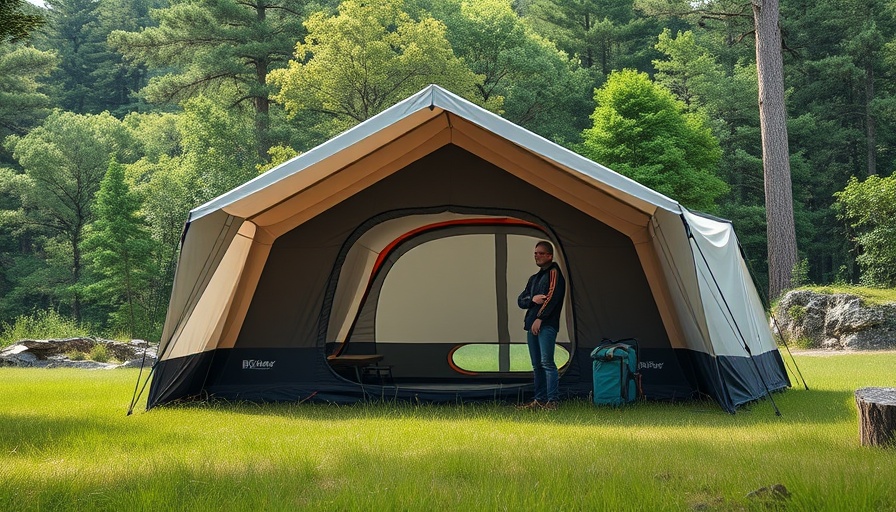 NatureHike Kota 6P Hot Tent set up on grass with person nearby.