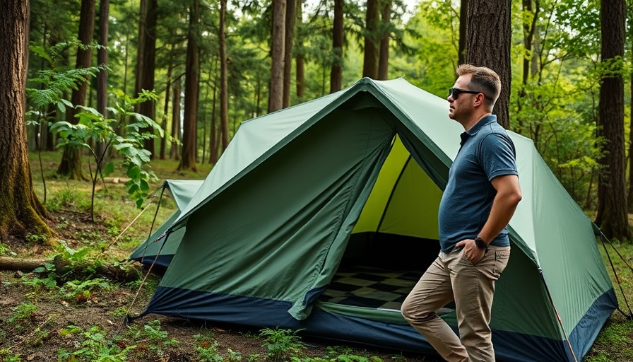 Man with cot tent in forest considering setup, Night Cat Cot Tent.