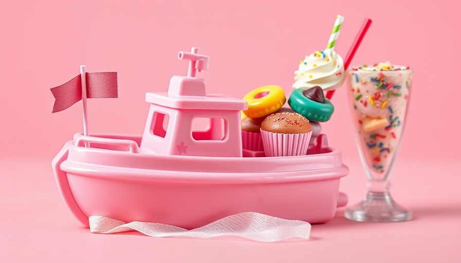 Colorful pastries on a pink toy boat at Malibu Barbie Cafe Australia.